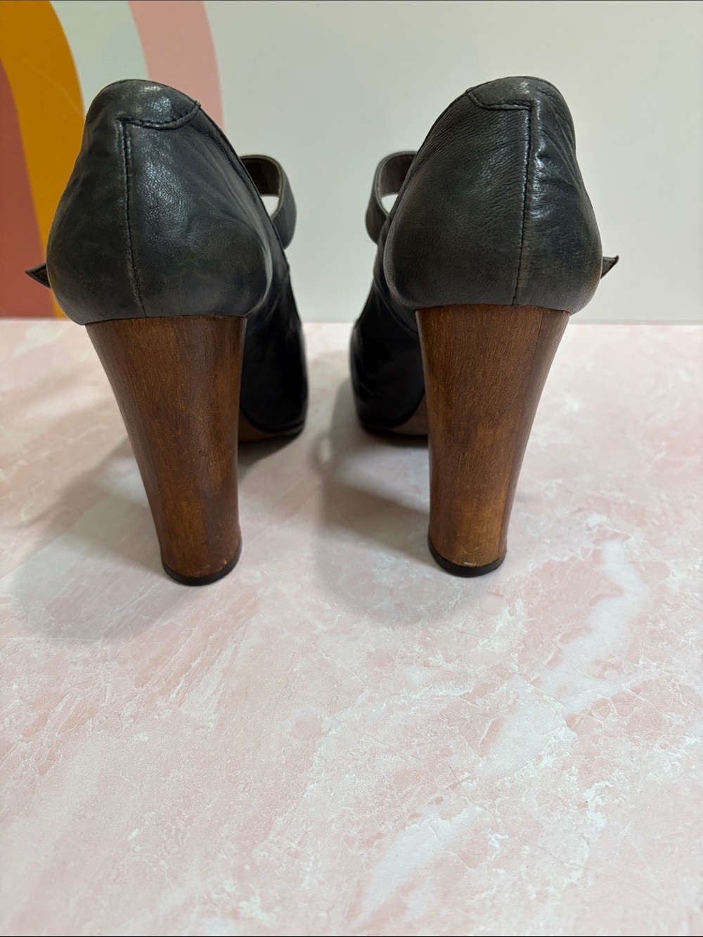 Joie Charcoal Gray Mary Jane High Block Hidden Platform Heel Pumps 38/US 8 - Picture 4 of 9